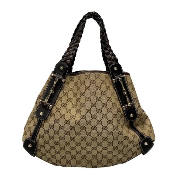 Auth GUCCI GG 137621 Beige Dark Brown Jacquard Leather - Tote Bag - Picture 1 of 15